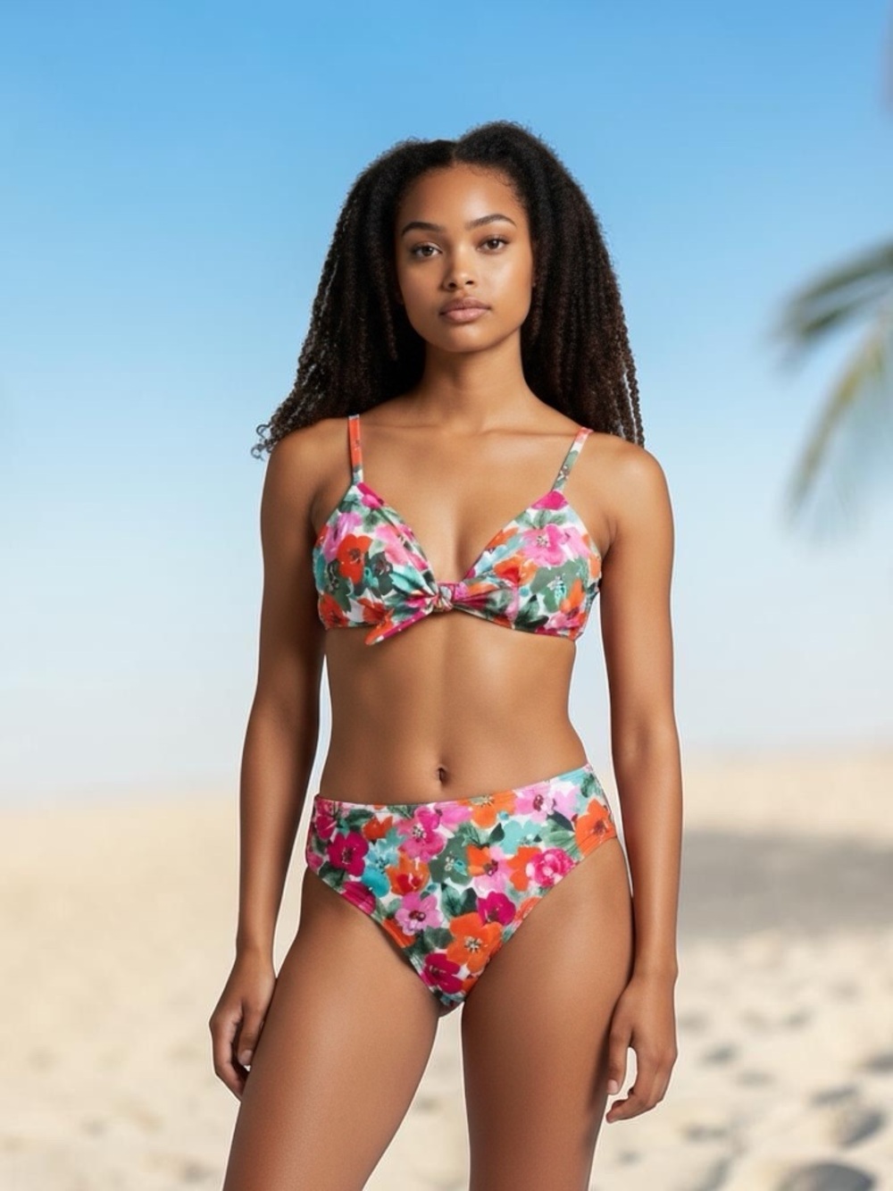 Cupshe Tropical Floral Twist Bikini in Orange, Pink, Green Medium